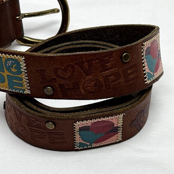 Fossil Floral Embroidered Brown Leather Belt Size Large 36-40 Applique Embossed - Picture 4 of 10